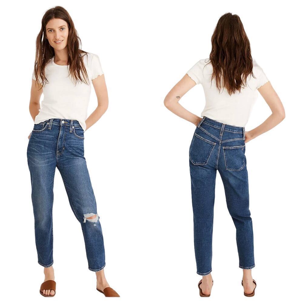 Madewell Jeans The Momjean Mom Style High Waist Straight Leg Distressed Blue 26